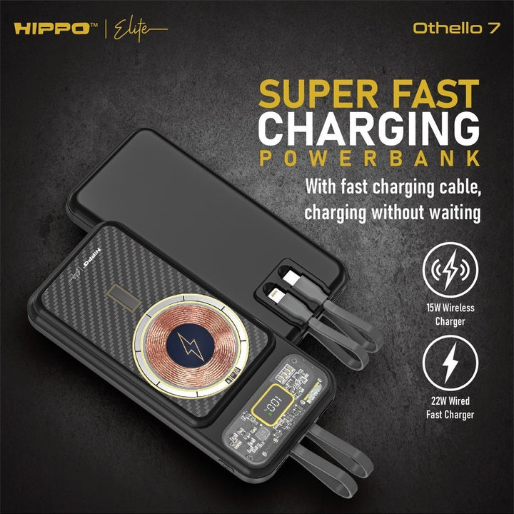 Hippo Elite Powerbank Othello 7 10000mAh 22.5W Magnetic Wireless Magsafe Power Delivery PD Built-In Cables Typ 5