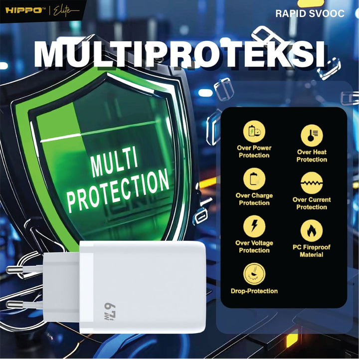Hippo Elite Rapid Svooc 67W Adaptor  Oppo Realme Super Vooc 2Port Usb A C Kepala Charger Casan Adapter Fast Ch 3
