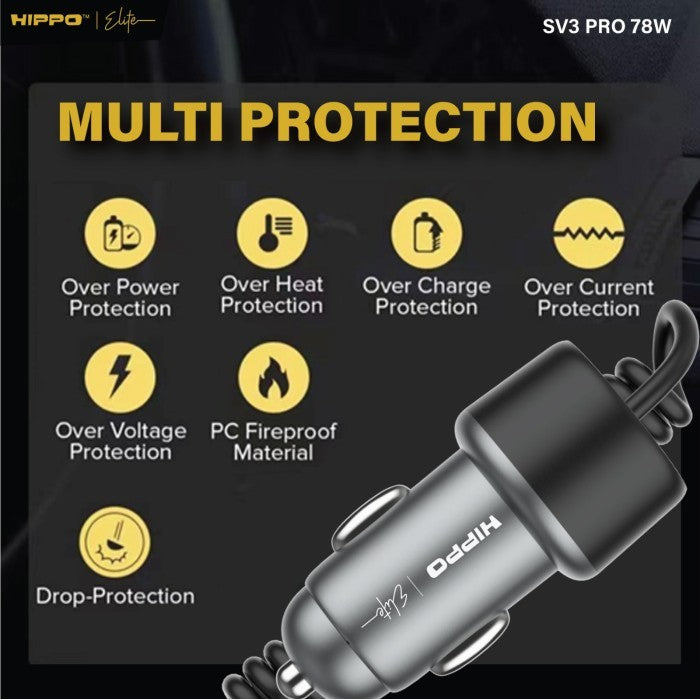 Hippo Elite SV3 Pro Car Charger Pd 78W 2 Port Built In Cable Charger Casan Mobil Power Delivery Super Fast Cha 9