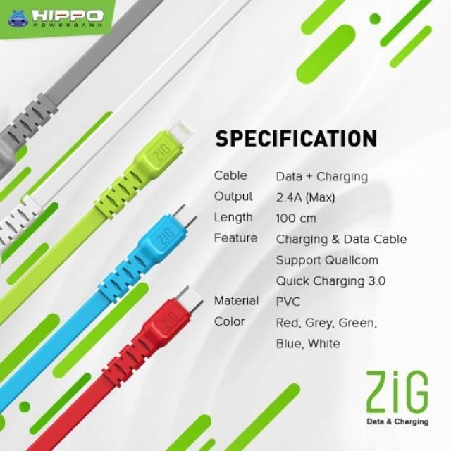 Kabel Data Hippo ZIG Iphone / Lightning USB 100cm - Qualcomm 3.0 2