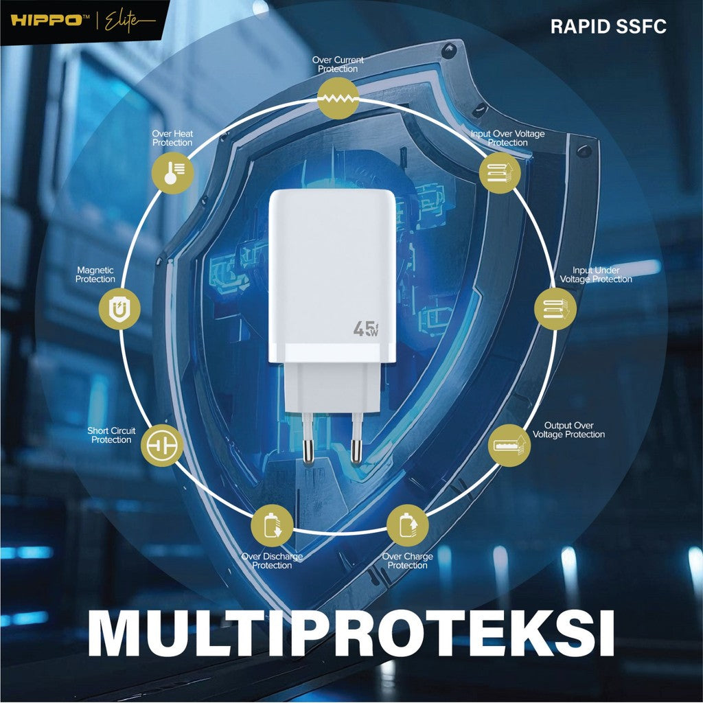 Hippo Elite Rapid SSFC 45W Adaptor Samsung Super Fast Charging  2 Port Usb A C Kepala Charger Casan Adapter Fa 2