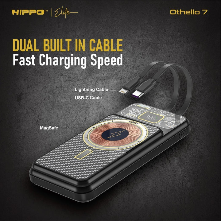 Hippo Elite Powerbank Othello 7 10000mAh 22.5W Magnetic Wireless Magsafe Power Delivery PD Built-In Cables Typ 4