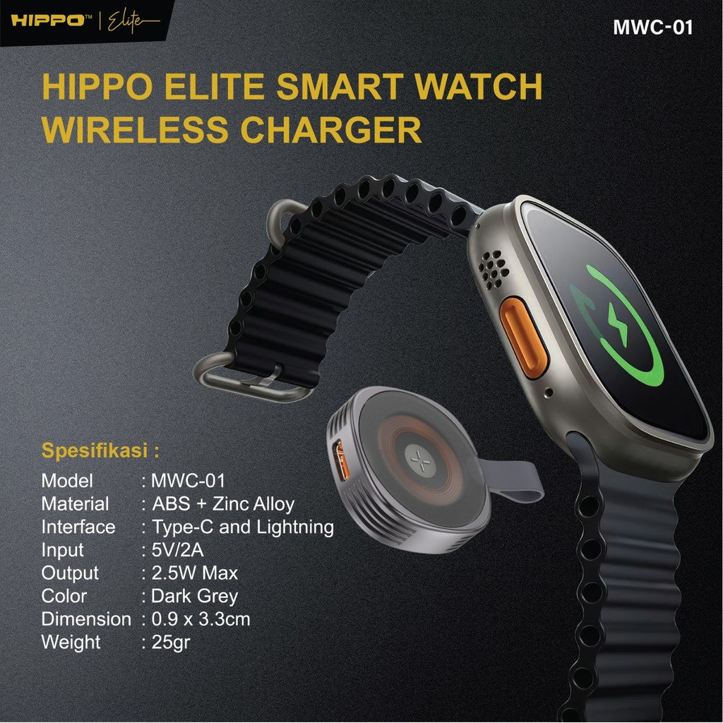 Hippo Elite MWC-01 Magnetic Wireless Charger Iwatch 2.5 Watt Dual Input Lightning Type-C For Apple Watch Ultra 7