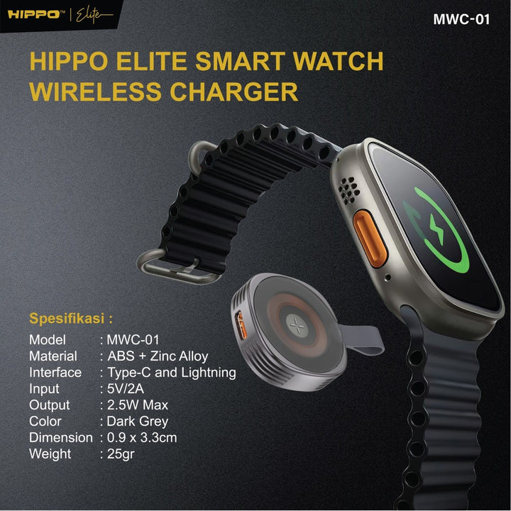 Hippo Elite MWC-01 Magnetic Wireless Charger Iwatch 2.5 Watt Dual Input Lightning Type-C For Apple Watch Ultra 7