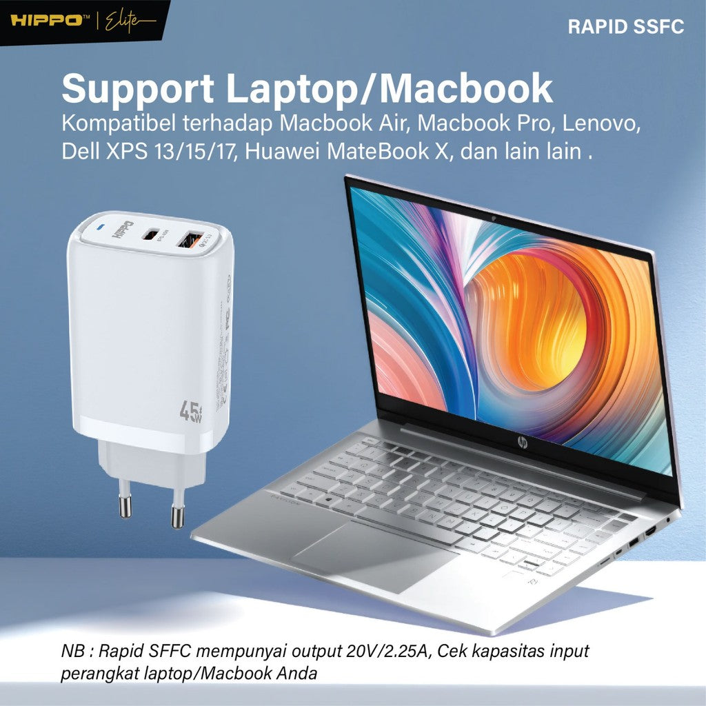 Hippo Elite Rapid SSFC 45W Adaptor Samsung Super Fast Charging  2 Port Usb A C Kepala Charger Casan Adapter Fa 3