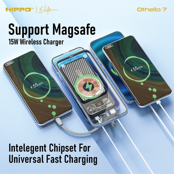 Hippo Elite Powerbank Othello 7 10000mAh 22.5W Magnetic Wireless Magsafe Power Delivery PD Built-In Cables Typ 3