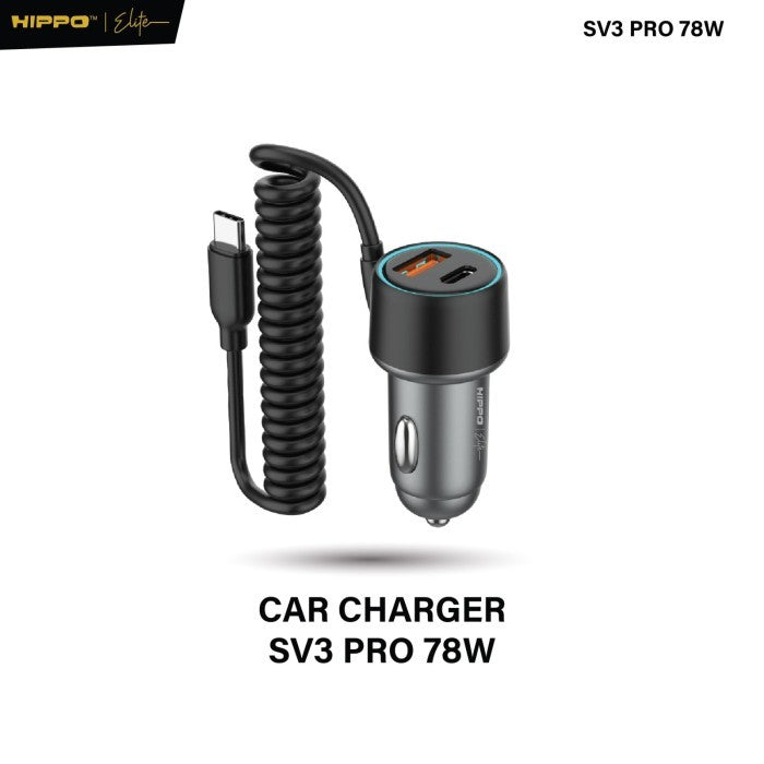 Hippo Elite SV3 Pro Car Charger Pd 78W 2 Port Built In Cable Charger Casan Mobil Power Delivery Super Fast Charging Mult