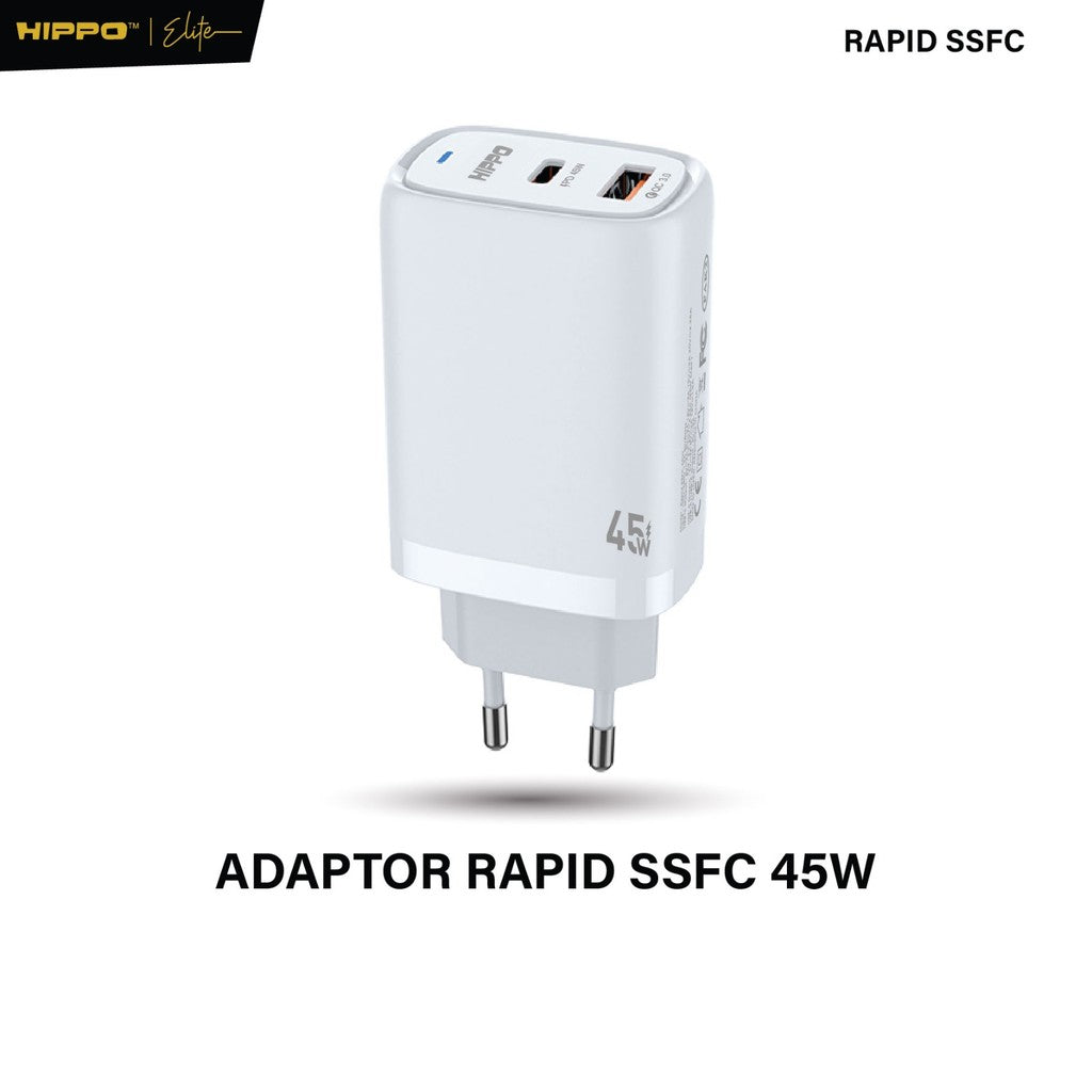Hippo Elite Rapid SSFC 45W Adaptor Samsung Super Fast Charging  2 Port Usb A C Kepala Charger Casan Adapter Fast Chargin