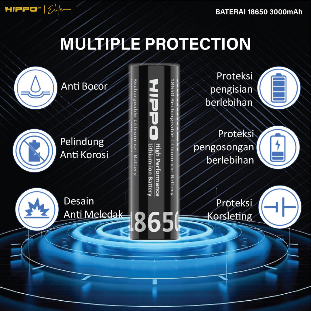 Hippo Baterai Cas 18650 Flat Top &amp; Button Top 3000 Mah 10A Garansi Resmi Hippo 4