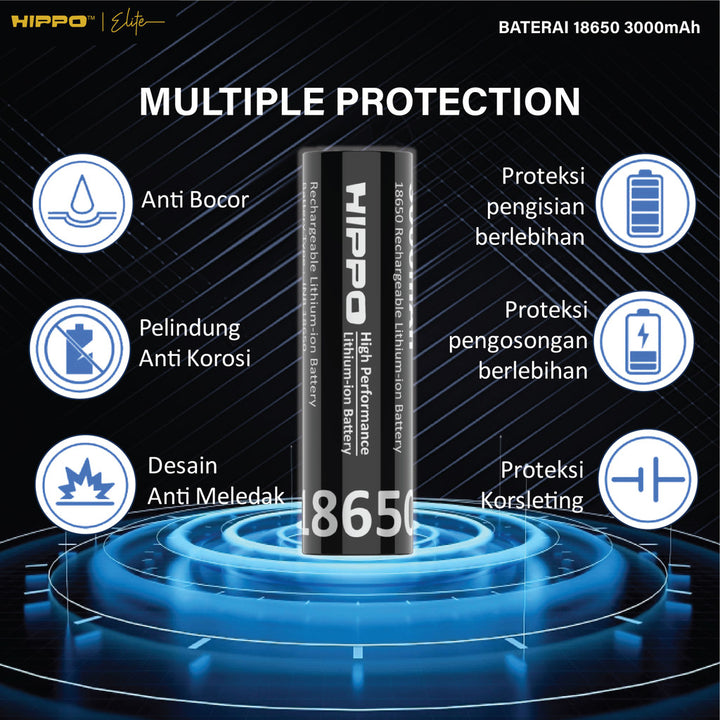 Hippo Baterai Cas 18650 Flat Top &amp; Button Top 3000 Mah 10A Garansi Resmi Hippo 4