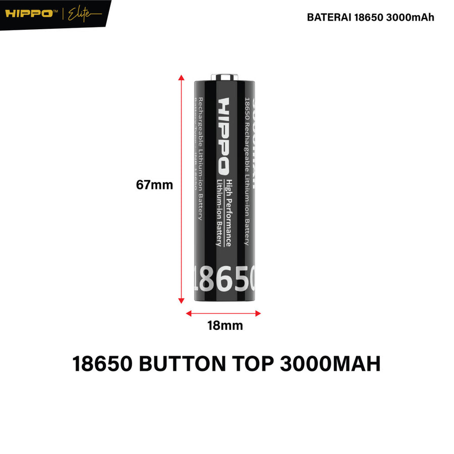 Hippo Elite Rechargeable Battery 18650 Flat Top 3000mAh
