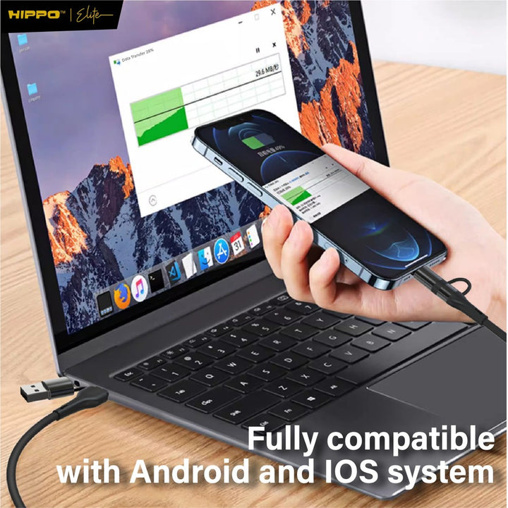 Hippo Elite Quadrion Kabel Data USB 4 IN 1 PD 100W Type C Lightning USB A CABLE Fast Charging 3