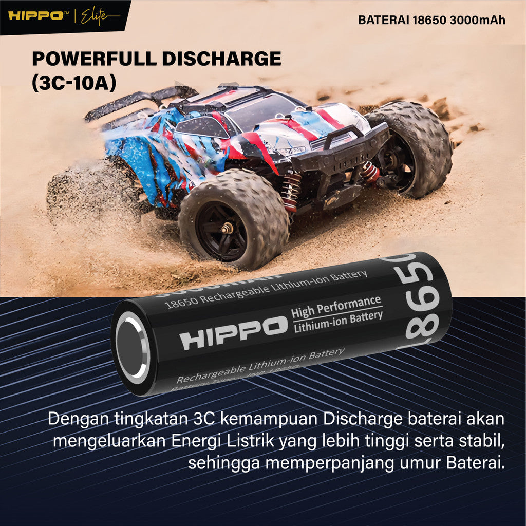 Hippo Baterai Cas 18650 Flat Top &amp; Button Top 3000 Mah 10A Garansi Resmi Hippo 6