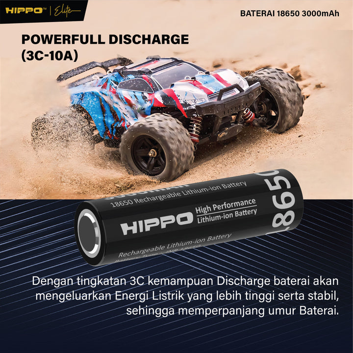 Hippo Baterai Cas 18650 Flat Top &amp; Button Top 3000 Mah 10A Garansi Resmi Hippo 6