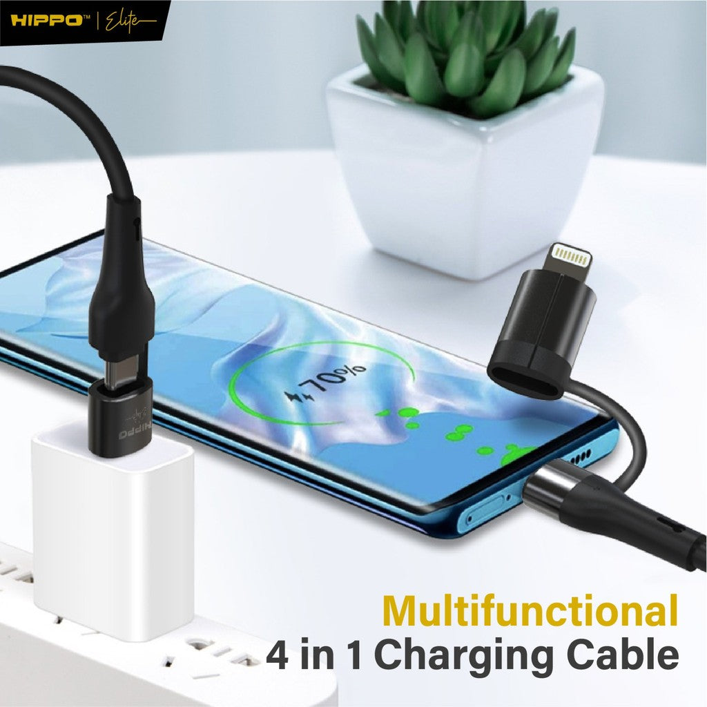 Hippo Elite Quadrion Kabel Data USB 4 IN 1 PD 100W Type C Lightning USB A CABLE Fast Charging 2