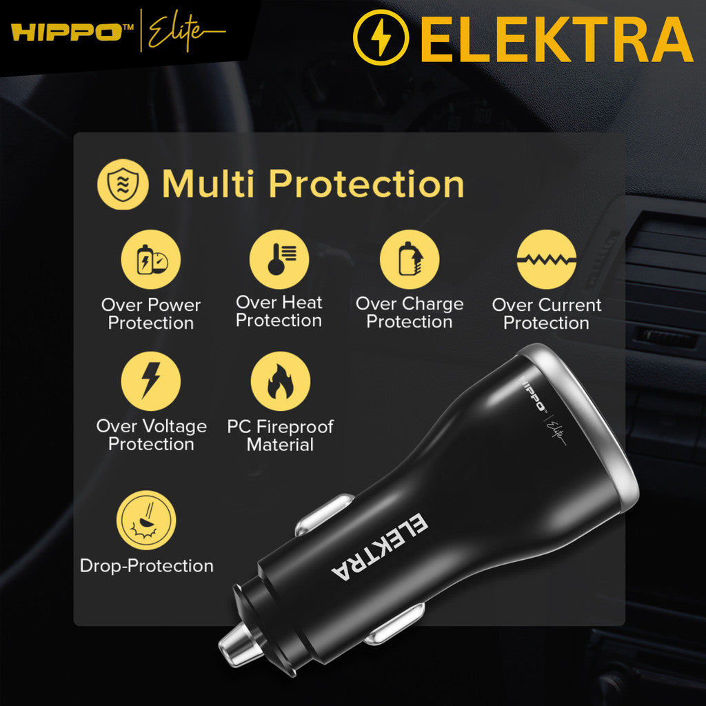 Hippo Elite Car Charger Elektra PD Lightning USB A 3 Port Max 78W 5