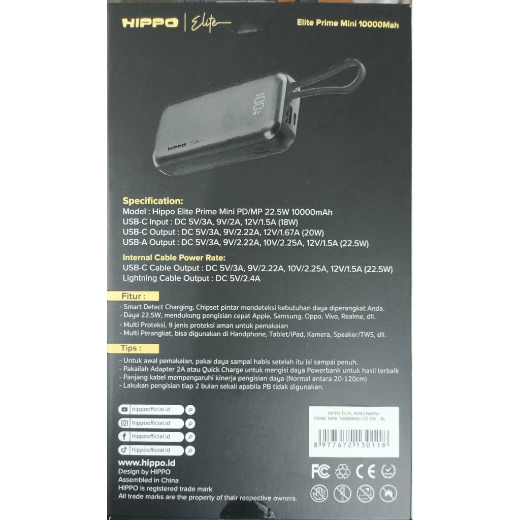 Hippo Elite Powerbank Prime Mini 10000mAh PD 22,5Watt  Flight Friendly 8