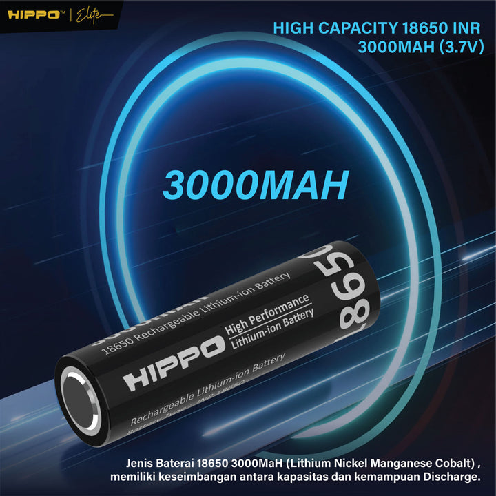 Hippo Baterai Cas 18650 Flat Top &amp; Button Top 3000 Mah 10A Garansi Resmi Hippo 8