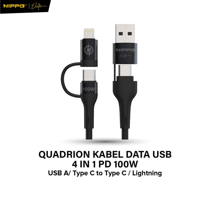 Hippo Elite Quadrion Kabel Data USB 4 IN 1 PD 100W Type C Lightning USB A CABLE Fast Charging
