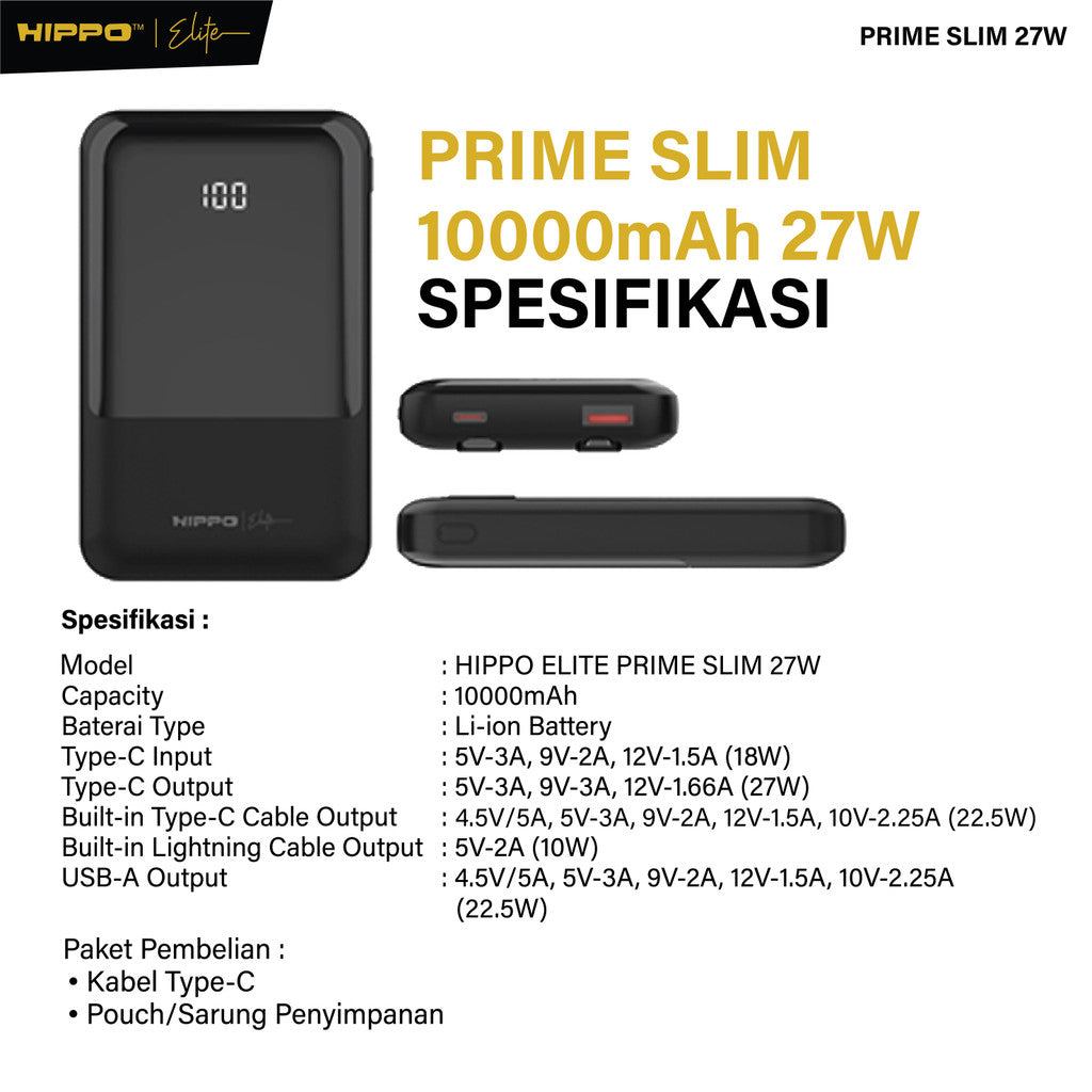 Hippo Elite PowerBank Prime Slim PD 27W 10000mah Super Slim 1.3cm Super Fast Charging for iphone Samsung Xiaom 3