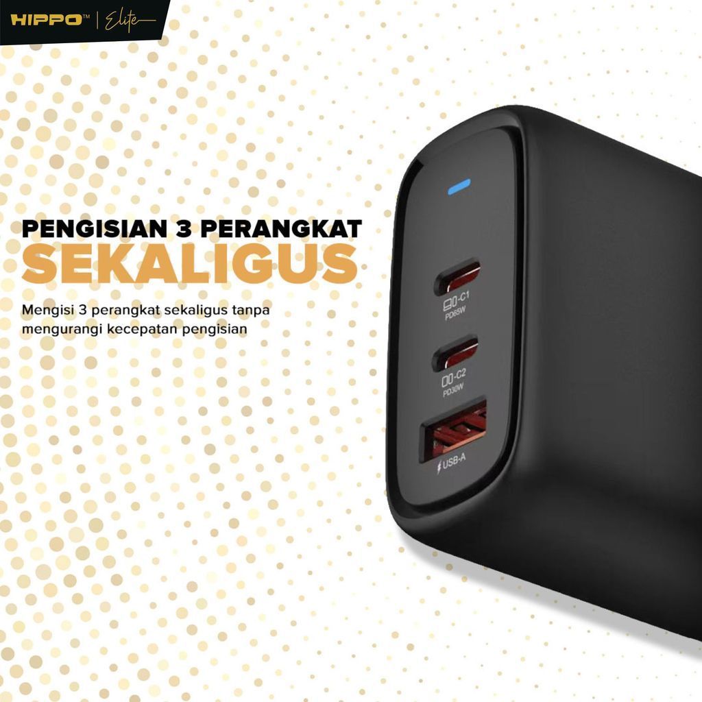 Hippo Adaptor Finix GaN Ultra 65W Original 3 Output 2 Type-C 1 USB-A Support All Phone &amp; Laptop Garansi 12 Bul 7
