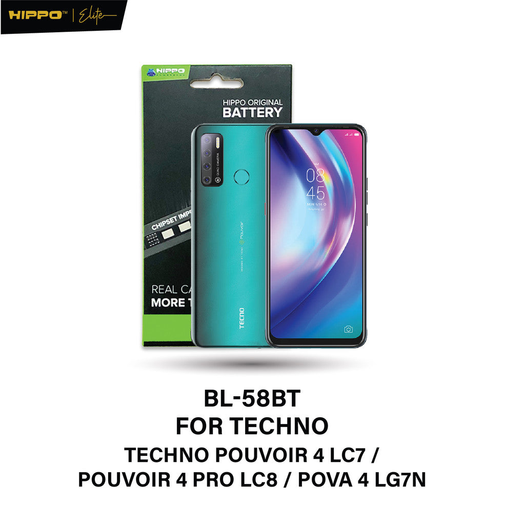 Hippo Baterai BL-58BT TECHNO POUVOIR 4 LC7 / POUVOIR 4 PRO LC8 / POVA 4 LG7N 6000mAh Battery Batere Batrai Batre Origina