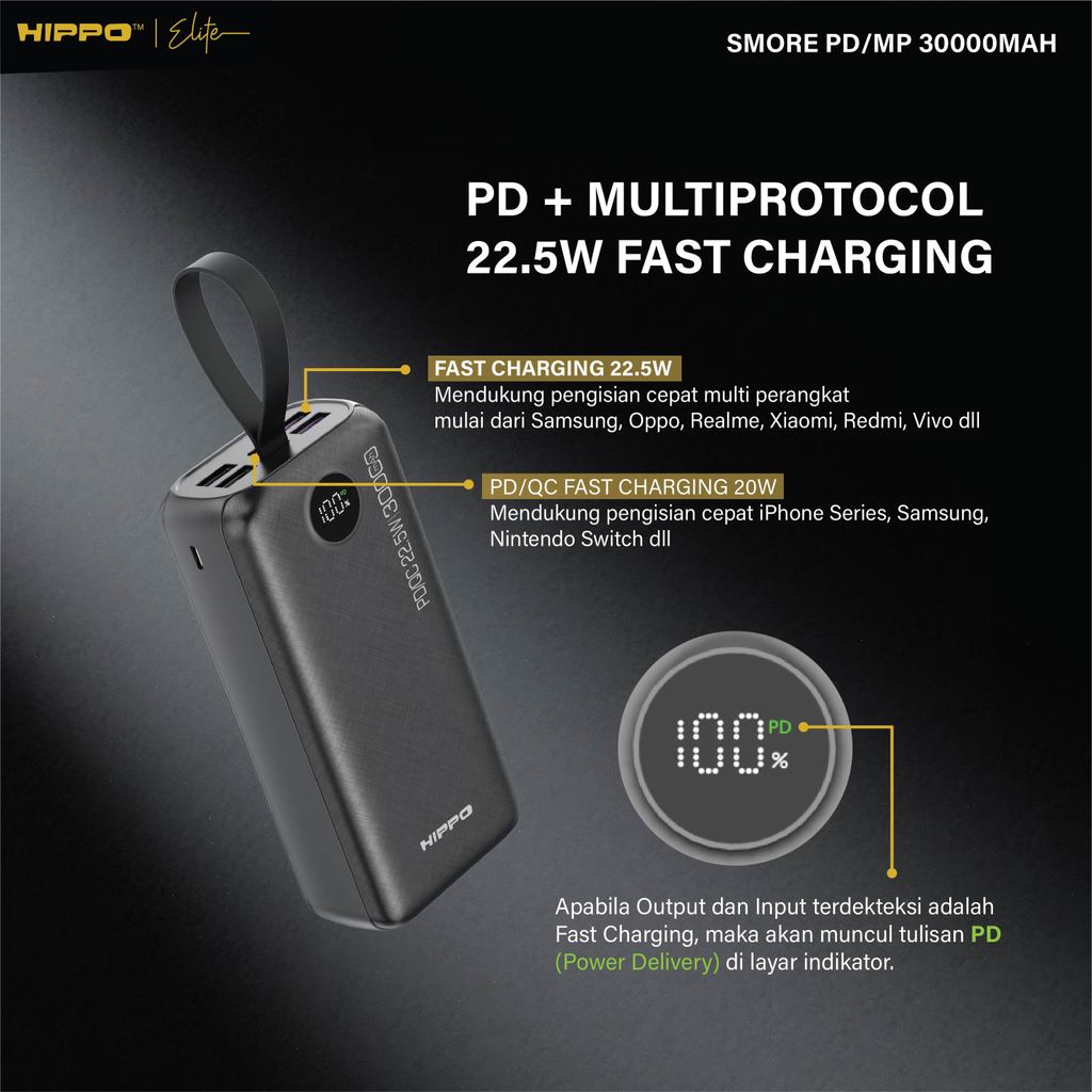 Hippo PowerBank Smore PD 22.5W 10000mAh - 30000mAh Quick Fast Charging Type C Power Delivery QC 5 Port Output  8