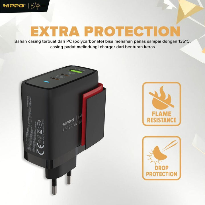 Hippo Adaptor Finix GaN Ultra 65W Original 3 Output 2 Type-C 1 USB-A Support All Phone &amp; Laptop Garansi 12 Bul 8