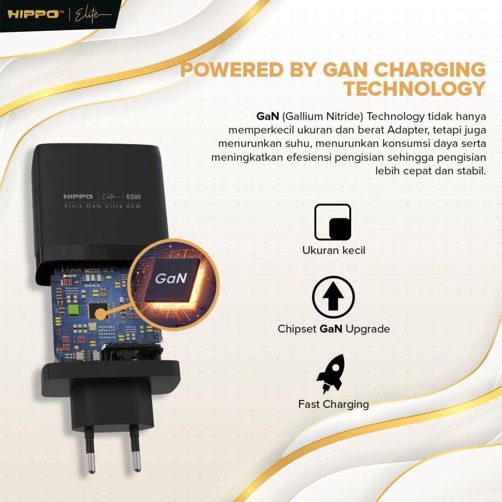 Hippo Adaptor Finix GaN Ultra 65W Original 3 Output 2 Type-C 1 USB-A Support All Phone &amp; Laptop Garansi 12 Bul 4