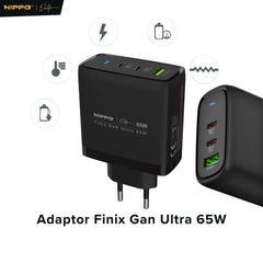 Hippo Adaptor Finix GaN Ultra 65W Original 3 Output 2 Type-C 1 USB-A Support All Phone & Laptop Garansi 12 Bulan