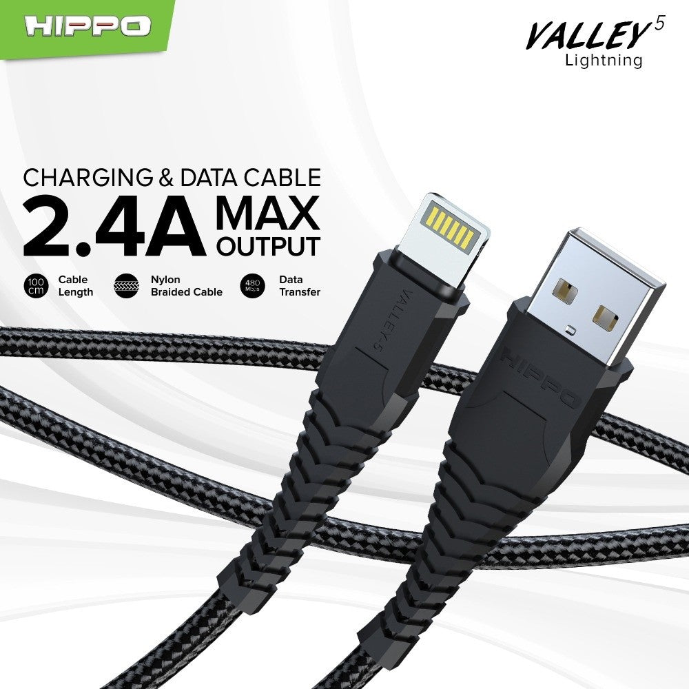 Kabel Data Hippo Valley 5 Lightning USB 2,4 A 100CM Quick Fast Charging Cable 3
