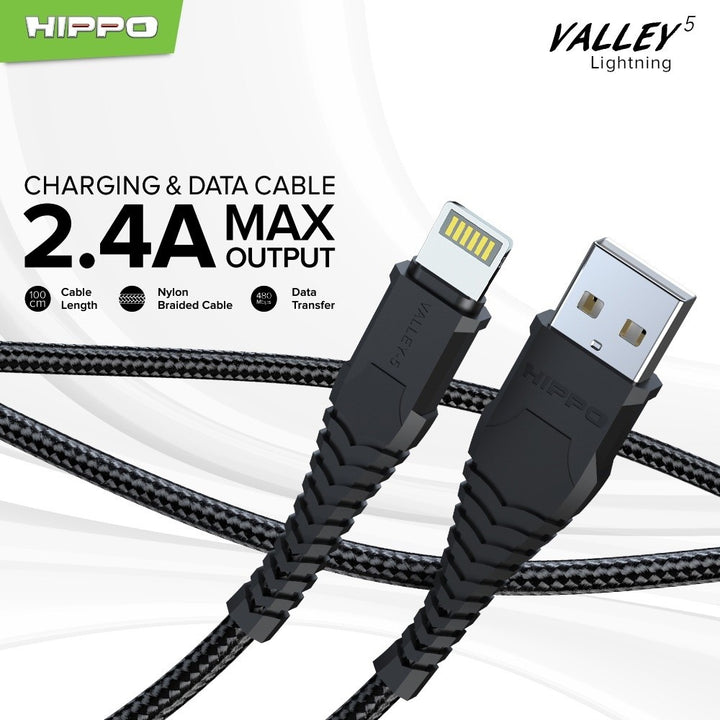 Kabel Data Hippo Valley 5 Lightning USB 2,4 A 100CM Quick Fast Charging Cable 3