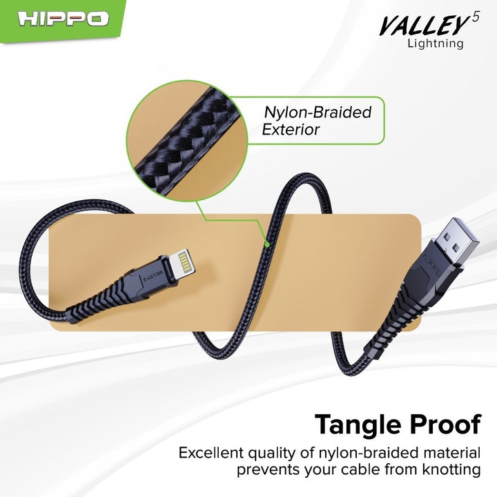 Kabel Data Hippo Valley 5 Lightning USB 2,4 A 100CM Quick Fast Charging Cable 8