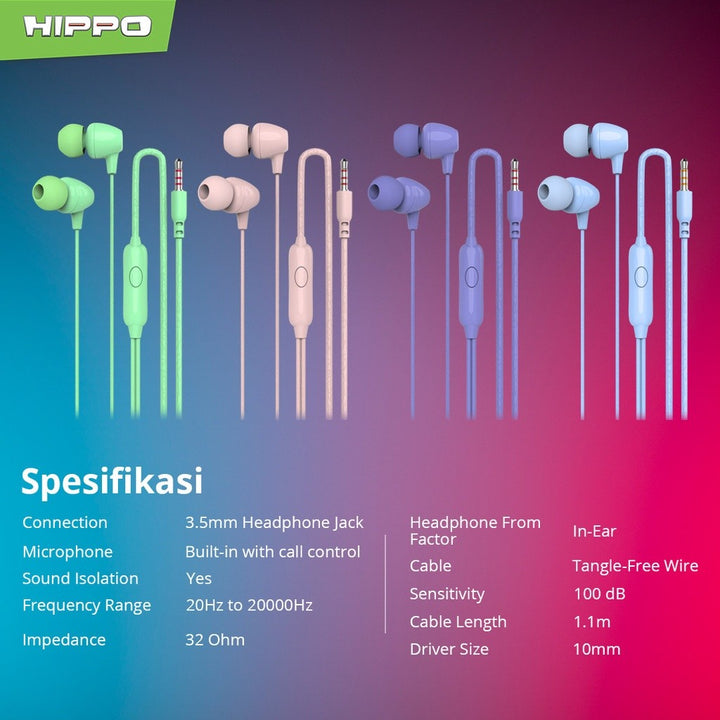 Hippo Earphone Funky Neo Macaroon Super Bass Jack 3.5mm Wired Handsfree Android Original Earbuds Headset 2