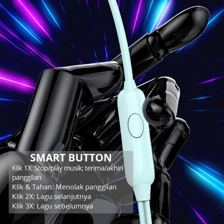 Hippo Earphone Funky Neo Macaroon Super Bass Jack 3.5mm Wired Handsfree Android Original Earbuds Headset 6