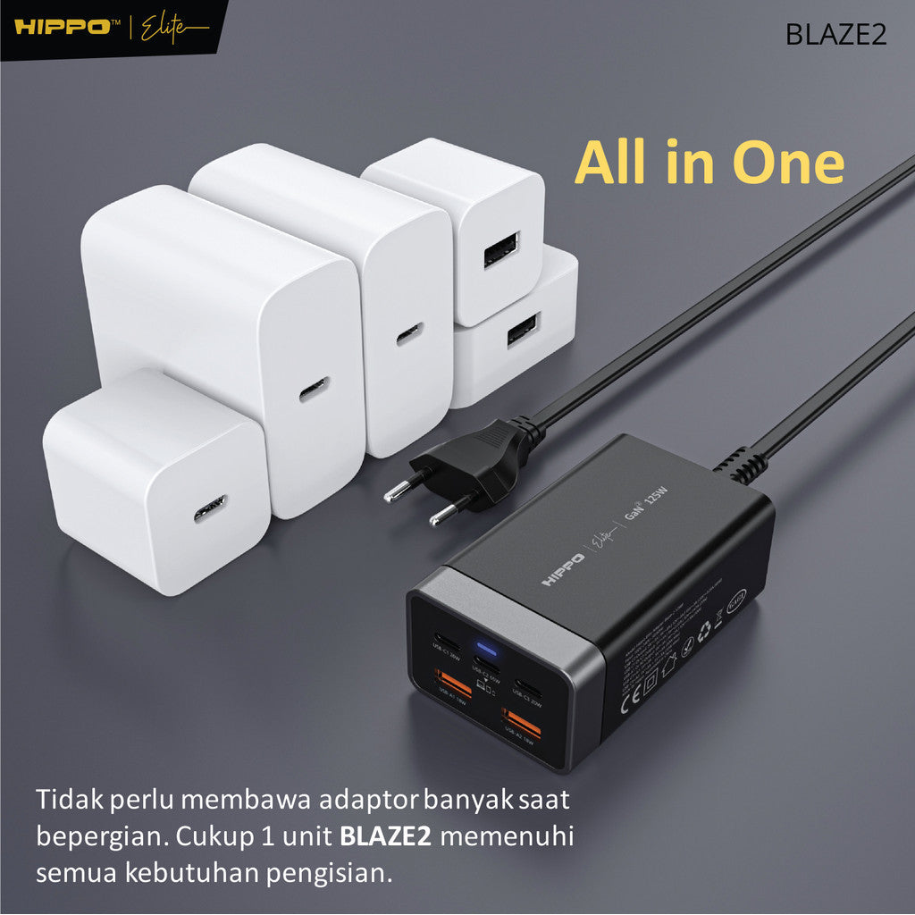 Hippo Elite Blaze 2 125W Adaptor Charger 5 port Support Laptop Bundle Kabel Braided 6