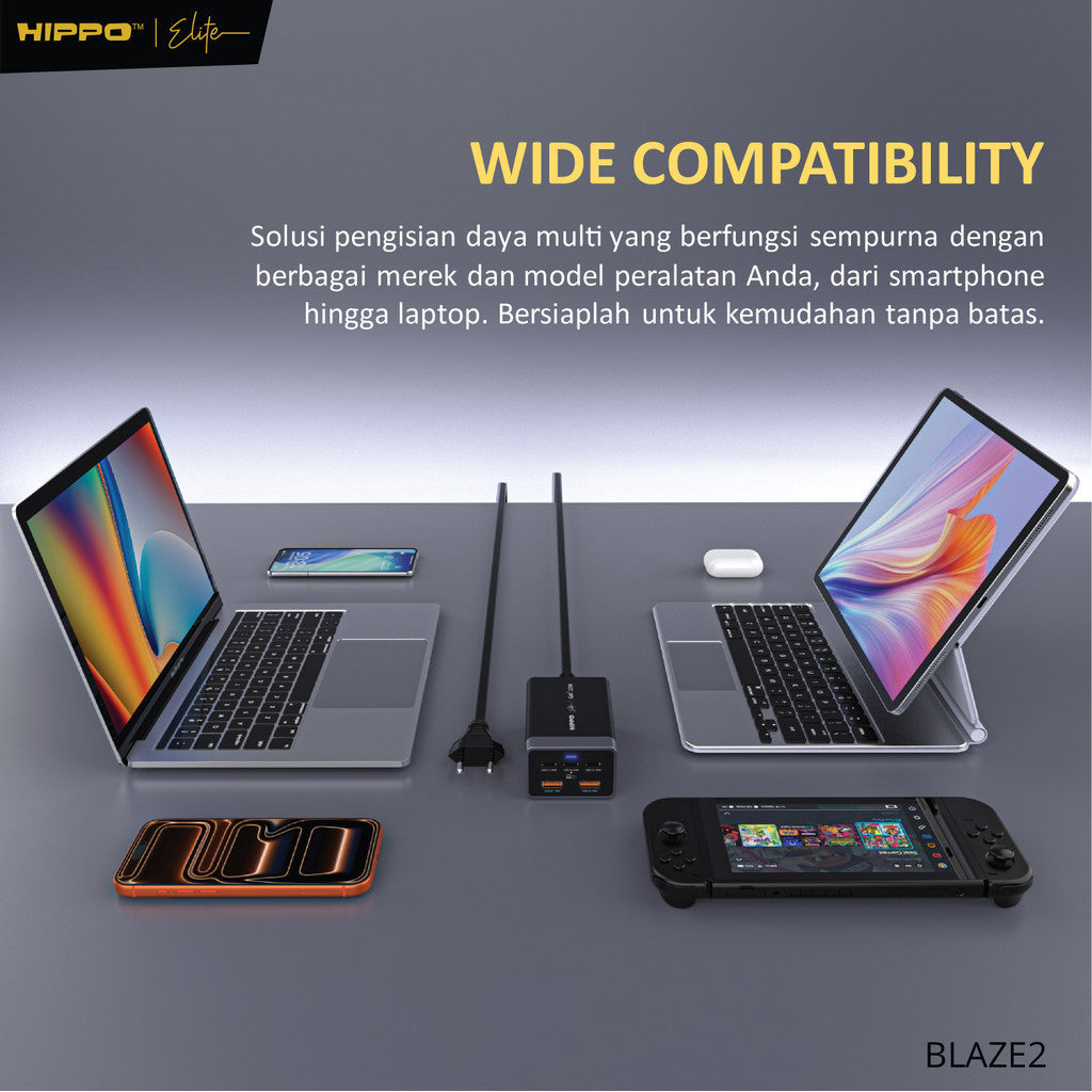 Hippo Elite Blaze 2 125W Adaptor Charger 5 port Support Laptop Bundle Kabel Braided 8