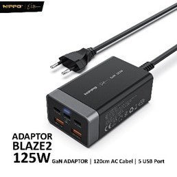 Hippo Elite Blaze 2 125W Adaptor Charger 5 port Support Laptop Bundle Kabel Braided