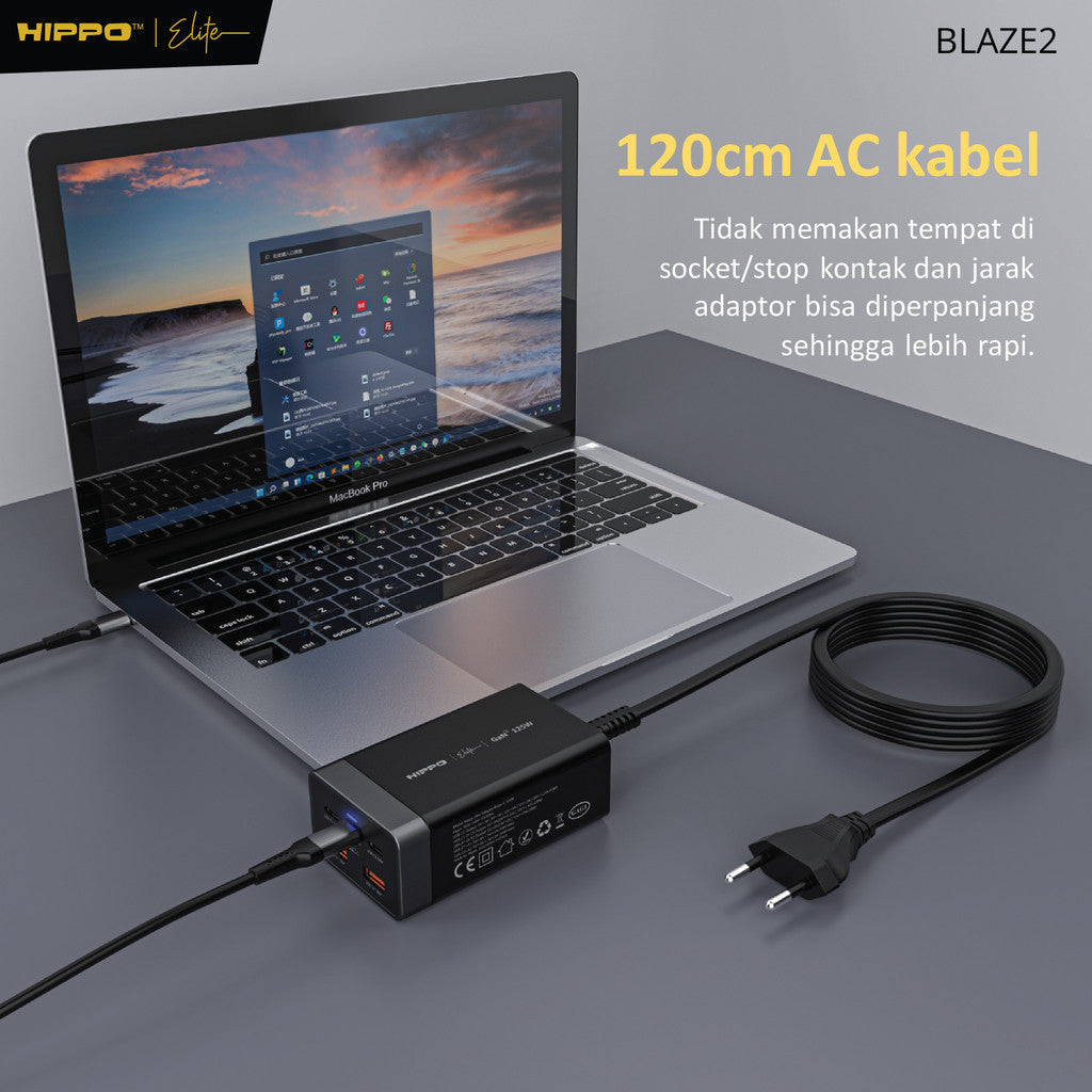 Hippo Elite Blaze 2 125W Adaptor Charger 5 port Support Laptop Bundle Kabel Braided 5