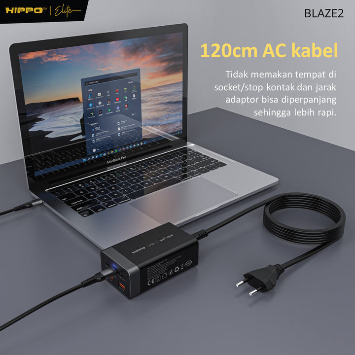 Hippo Elite Blaze 2 125W Adaptor Charger 5 port Support Laptop Bundle Kabel Braided 5