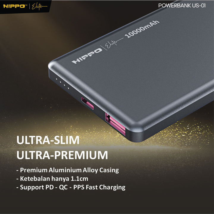 Hippo Elite PowerBank Ultra Slim US-01 10000 Mah 2 Port Output 1 Port Input Custom Laser Nama / Engraving 1 Si 3