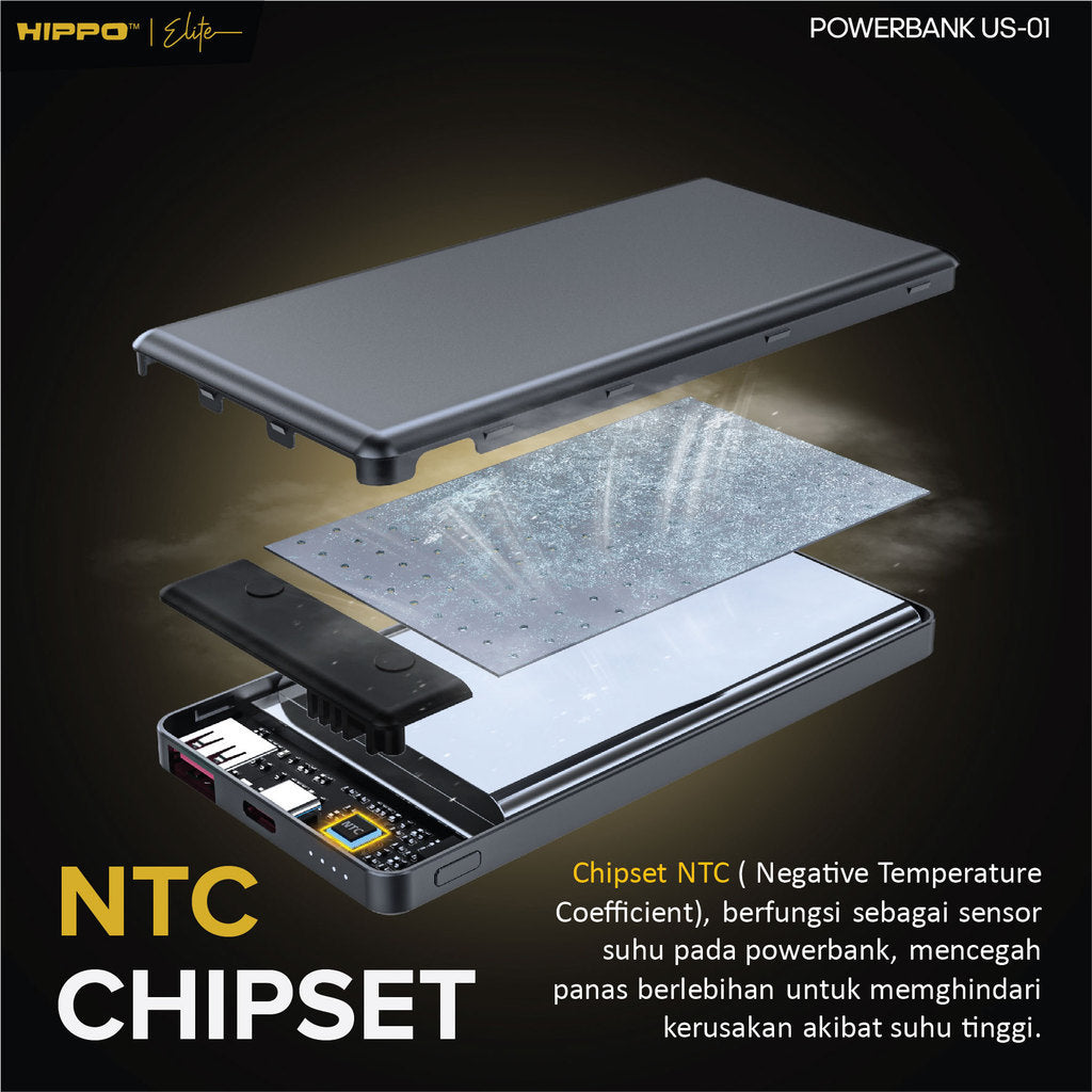 Hippo Elite PowerBank Ultra Slim US-01 10000 Mah 2 Port Output 1 Port Input Custom Laser Nama / Engraving 1 Si 7