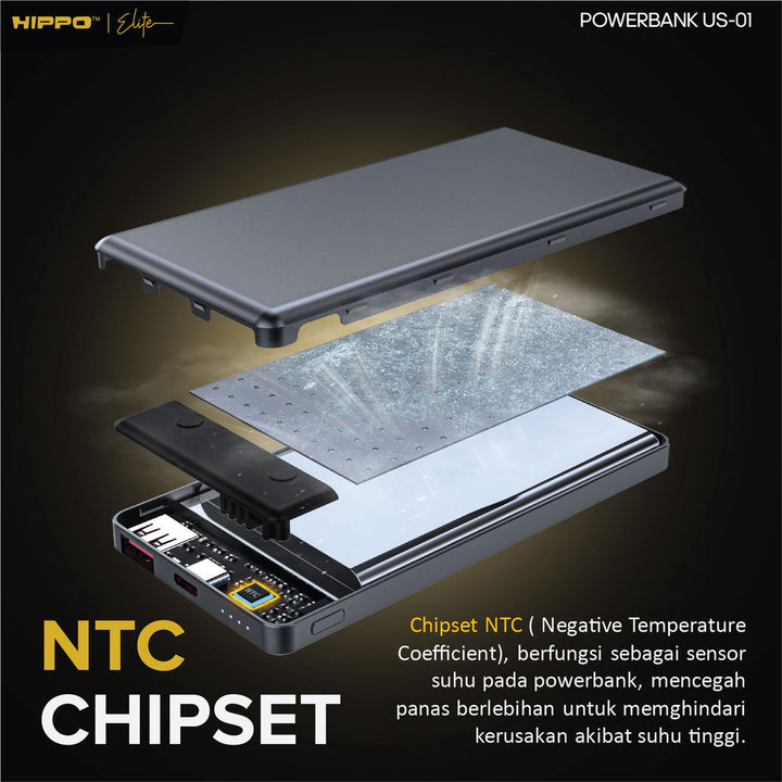 Hippo Elite PowerBank Ultra Slim US-01 10000 Mah 2 Port Output 1 Port Input Custom Laser Nama / Engraving 1 Si 7