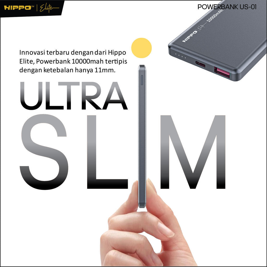Hippo Elite PowerBank Ultra Slim US-01 10000 Mah 2 Port Output 1 Port Input Custom Laser Nama / Engraving 1 Si 2