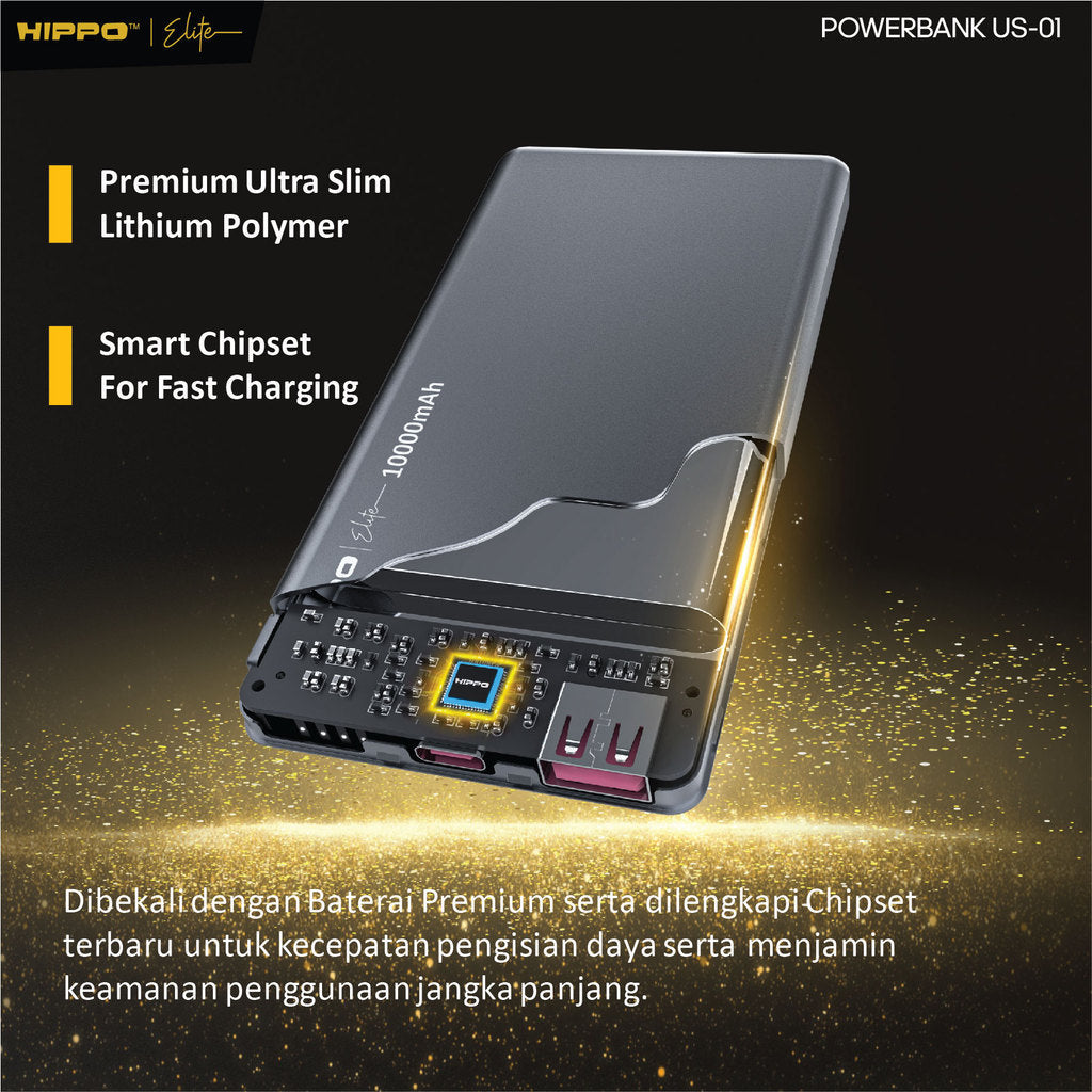 Hippo Elite PowerBank Ultra Slim US-01 10000 Mah 2 Port Output 1 Port Input Custom Laser Nama / Engraving 1 Si 5
