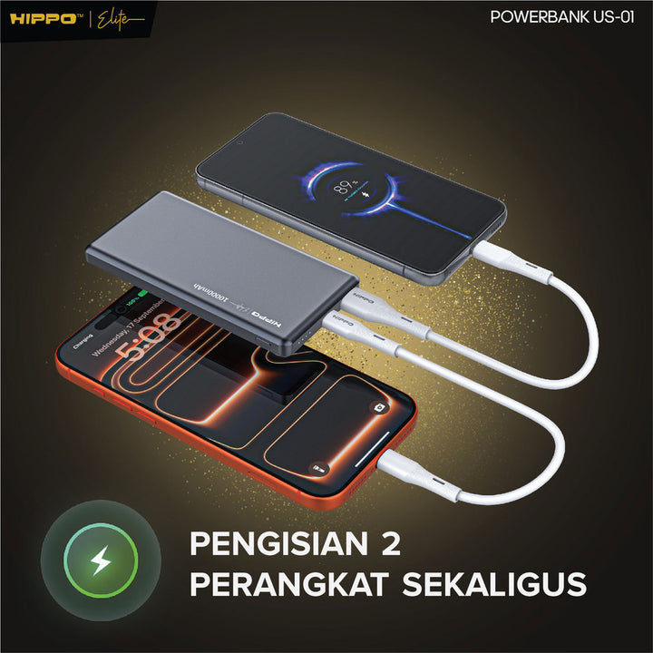 Hippo Elite PowerBank Ultra Slim US-01 10000 Mah 2 Port Output 1 Port Input Custom Laser Nama / Engraving 1 Si 6