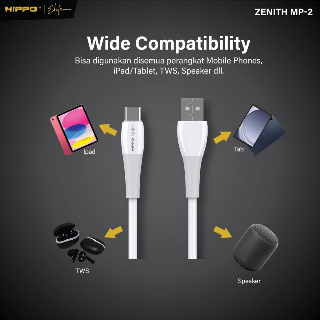 Hippo Zenith 2 MP 6.5A - 100W  Kabel Data USB Type C Super Fast Charging Multi Protocol Cable kabel Casan 2