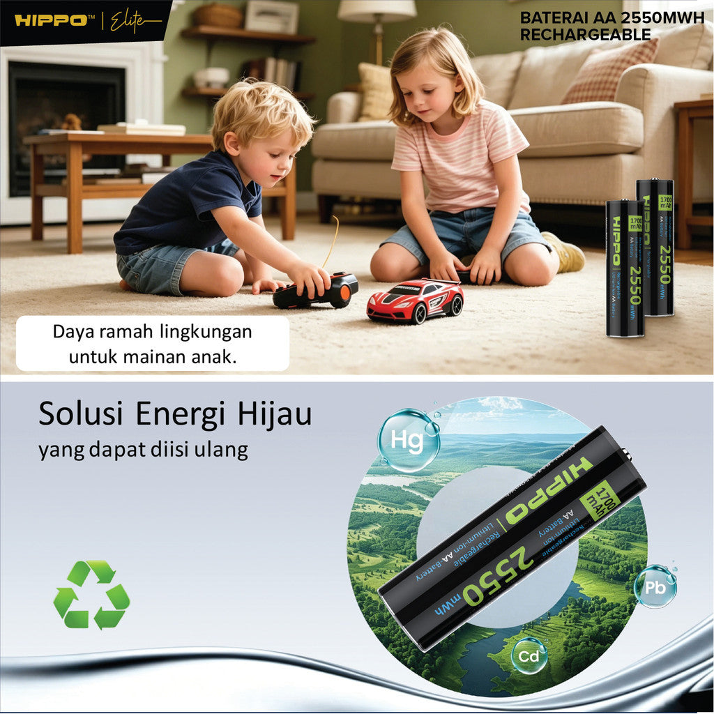 Hippo BA2 Baterai Cas isi Ulang AA 1.5V 1700 Mah Type-C USB Rechargeable Lithium Battery Charge 6