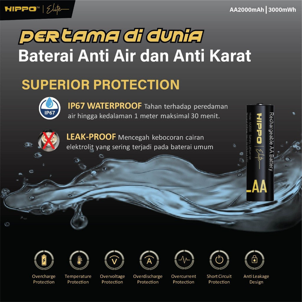 Hippo TANOS Baterai AA 1.5V 2000mAh Li-Ion Rechargeable Fast Charging 2.5 Jam Garansi Resmi 1 Tahun 5