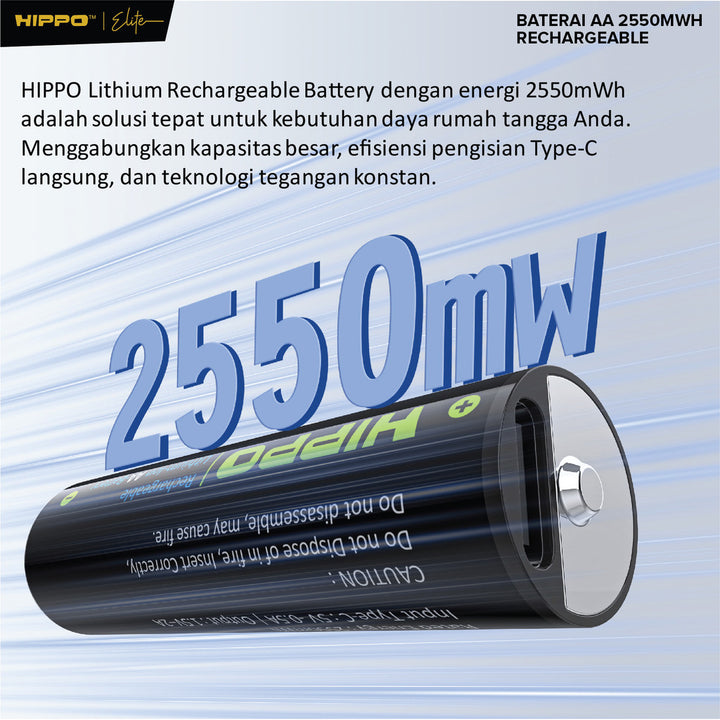 Hippo BA2 Baterai Cas isi Ulang AA 1.5V 1700 Mah Type-C USB Rechargeable Lithium Battery Charge 2